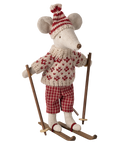 Souris en hiver et sa paire de skis, Maman - Rouge