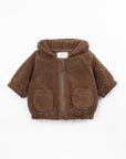 Manteau bébé en fausse fourrure marron Play Up Tufting, capuche et zip frontal