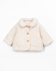Manteau bébé en fourrure beige à col Play Up Sketches, boutons en bois et poches