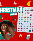 Boucles d'oreilles autocollantes de Noël OMY, rennes et sapins pour enfant, détail du contenu