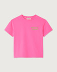 T-Shirt Droit Mc Col Rond Imprime Rose Fluo