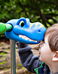 Tête de dinosaure bleu