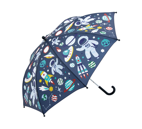 Parapluie enfant bleu marine à motifs espace Little L, astronautes, fusées et planètes, diamètre 82 cm