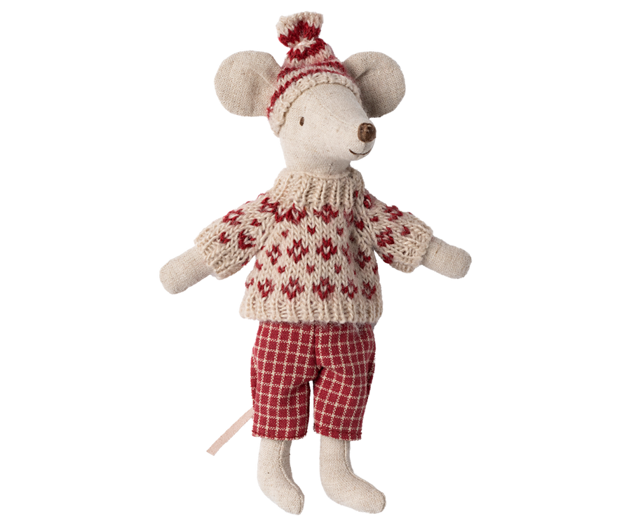 Souris en hiver et sa paire de skis, Maman - Rouge