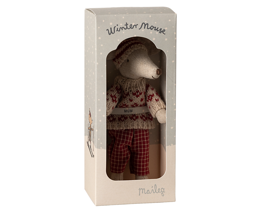 Souris en hiver et sa paire de skis, Maman - Rouge