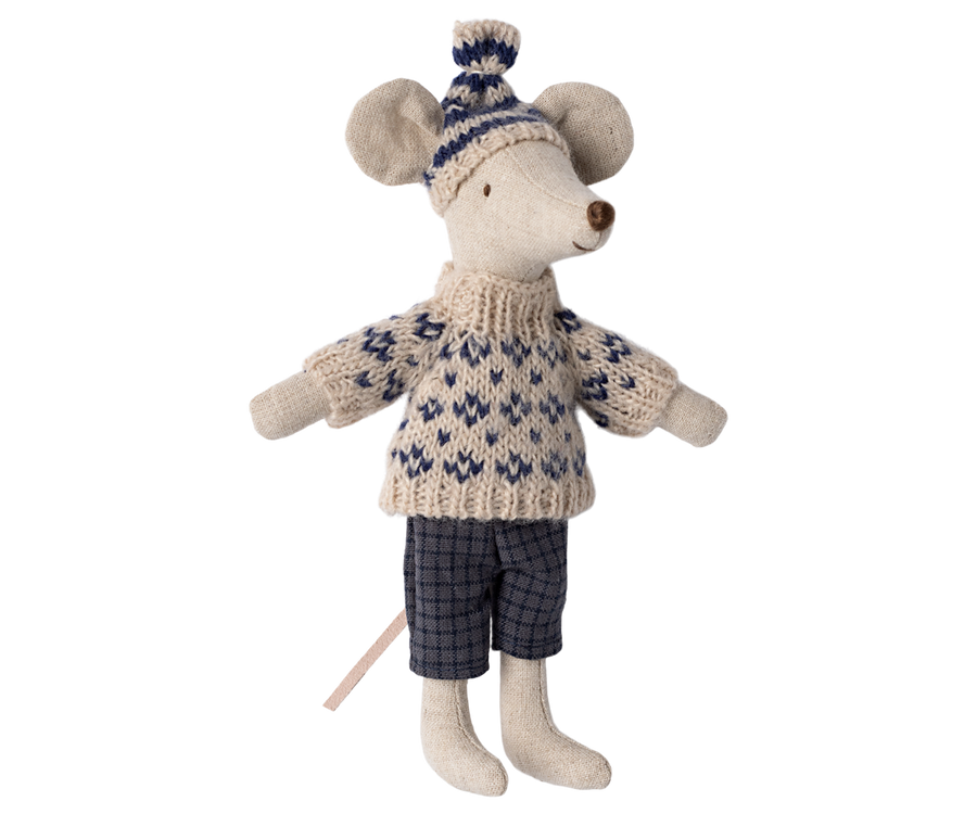 Souris en hiver et sa paire de skis, Papa - Bleu