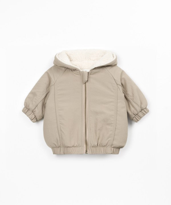 Parka bébé imperméable marron clair Play Up Drawing, capuche et doublure en fausse fourrure