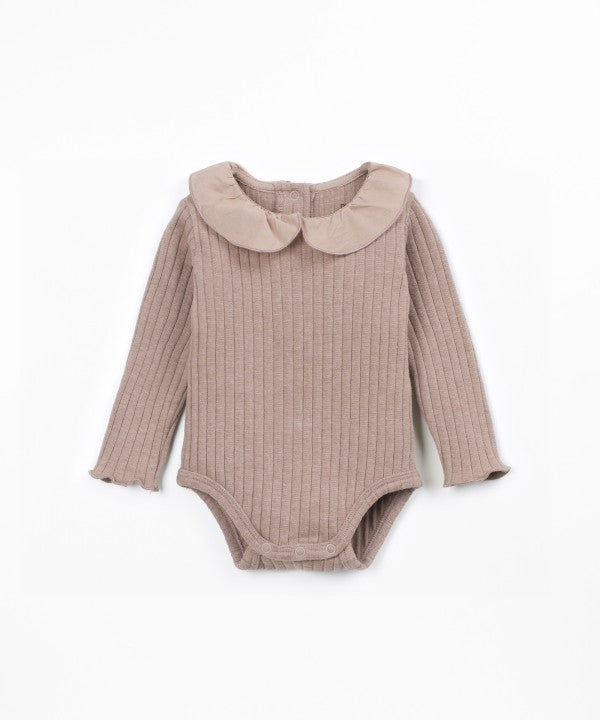 Body bébé côtelé marron clair Play Up Drawing, manches longues et col