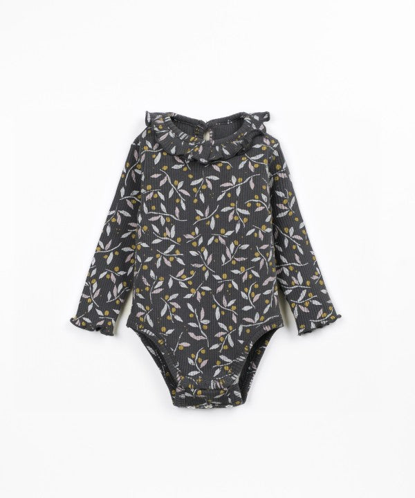 Body bébé gris Play Up Scissor, imprimé brindilles d'olivier, manches longues