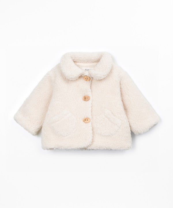Manteau bébé en fourrure beige à col Play Up Sketches, boutons en bois et poches