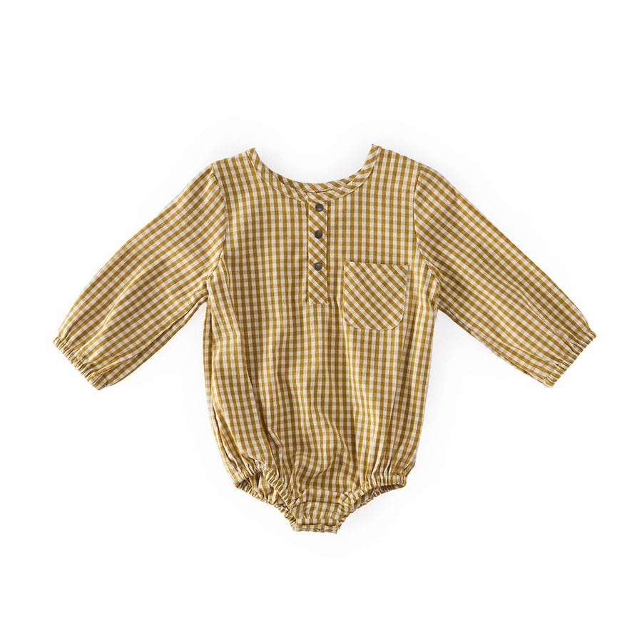 Gingham Long Sleeve One-Piece - Dijon