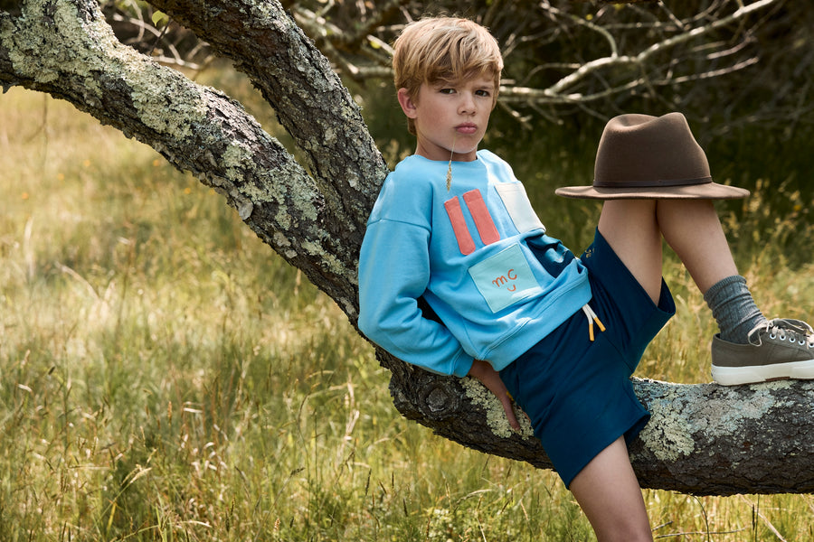 Pockets Kid Summer Sweatshirt Della Blue / Multi