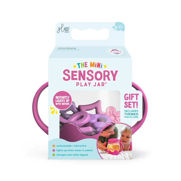 Mini bocal sensoriel lumineux rose pour enfant Glo Pals Mini Sensory Jar Pink, emballage cadeau avec fillers
