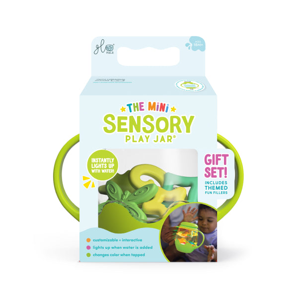 Mini bocal sensoriel lumineux vert pour enfant Glo Pals Mini Sensory Jar Green, emballage cadeau avec fillers