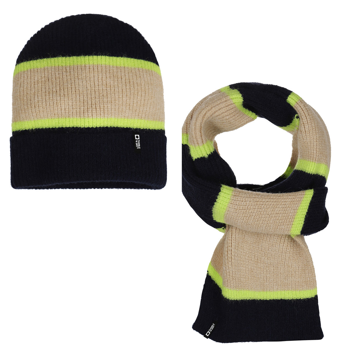 Beanie &amp; Scarf Stripe Navy Blazer