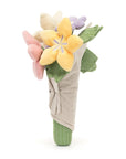 Peluche Amuseables Bouquet of Flowers Jellycat, de profil, fleurs jaunes et feuilles