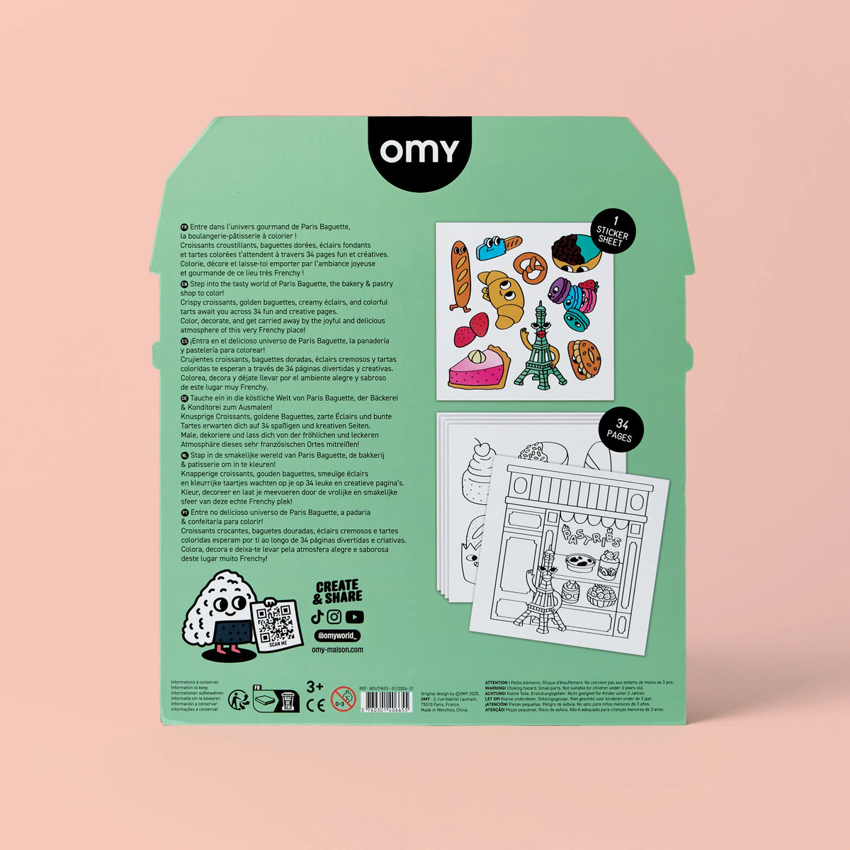 Carnet de coloriage boulangerie French Baguette OMY avec stickers, exemple d'utilisation
