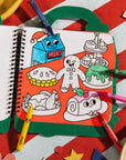 Livre de coloriage et stickers de Noël OMY avec 5 crayons de cire, détail du contenu