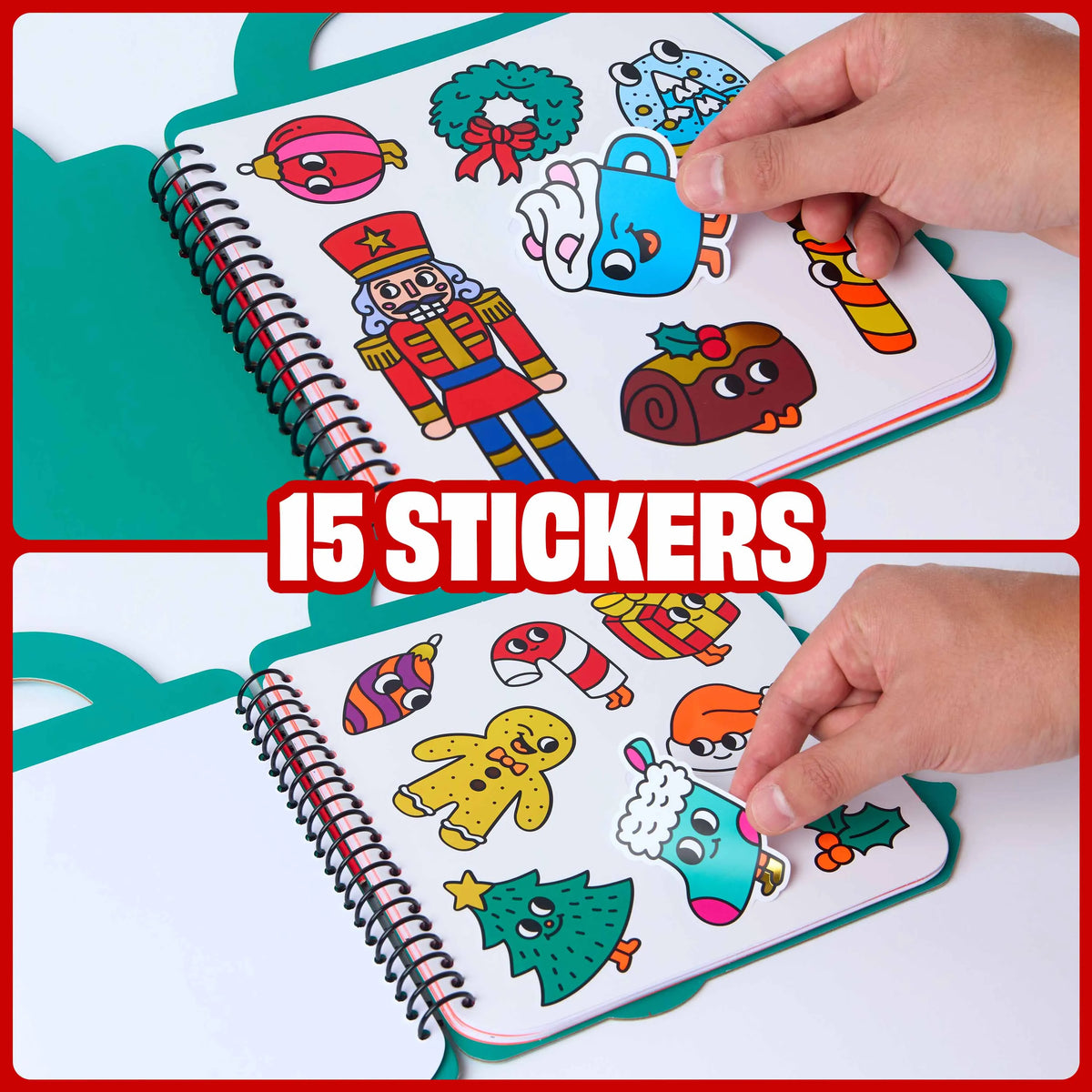 Livre de coloriage et stickers de Noël OMY avec 5 crayons de cire, exemple d'utilisation