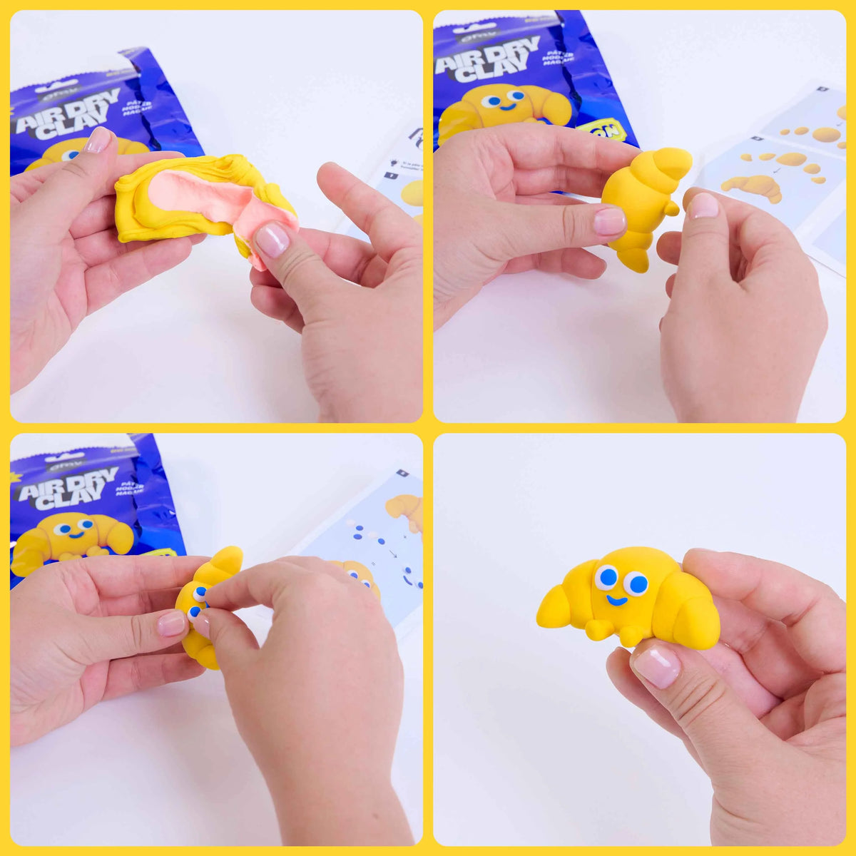 Mini kit pâte auto-durcissante Leon croissant OMY pour enfant, détail du contenu