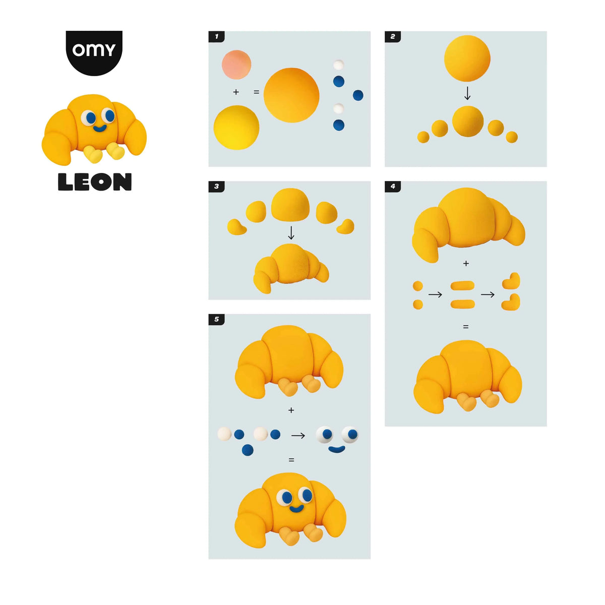 Mini kit pâte auto-durcissante Leon croissant OMY pour enfant, exemple d'utilisation