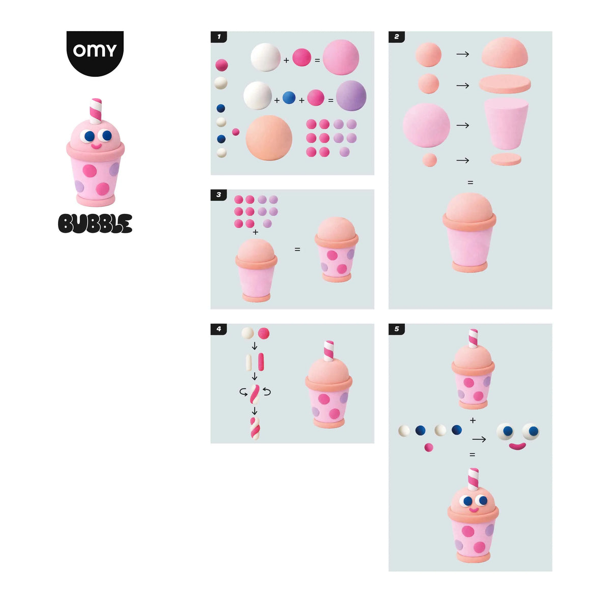 Mini kit pâte auto-durcissante Bubble tea OMY pour enfant, exemple d'utilisation