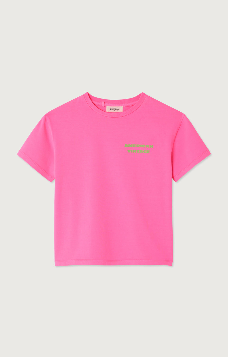 T-Shirt Droit Mc Col Rond Imprime Rose Fluo