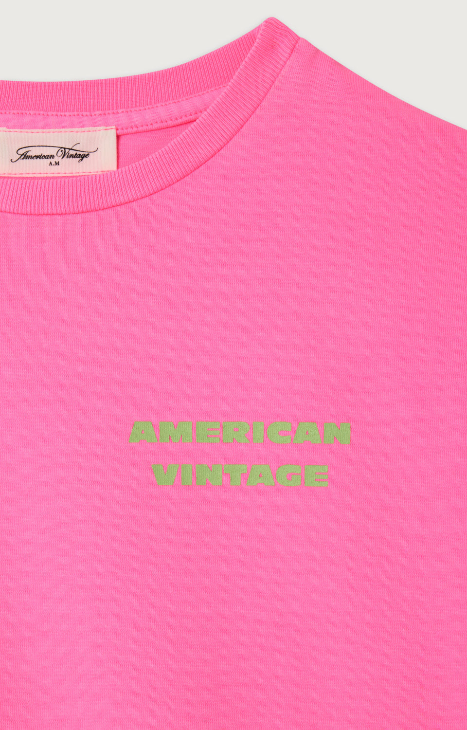 T-Shirt Droit Mc Col Rond Imprime Rose Fluo