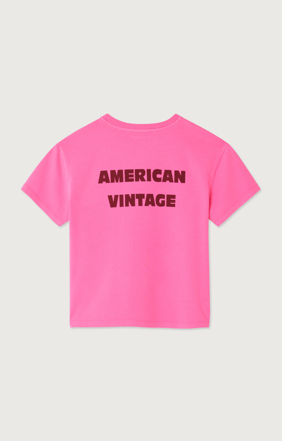 T-Shirt Droit Mc Col Rond Imprime Rose Fluo