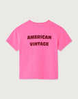 T-Shirt Droit Mc Col Rond Imprime Rose Fluo