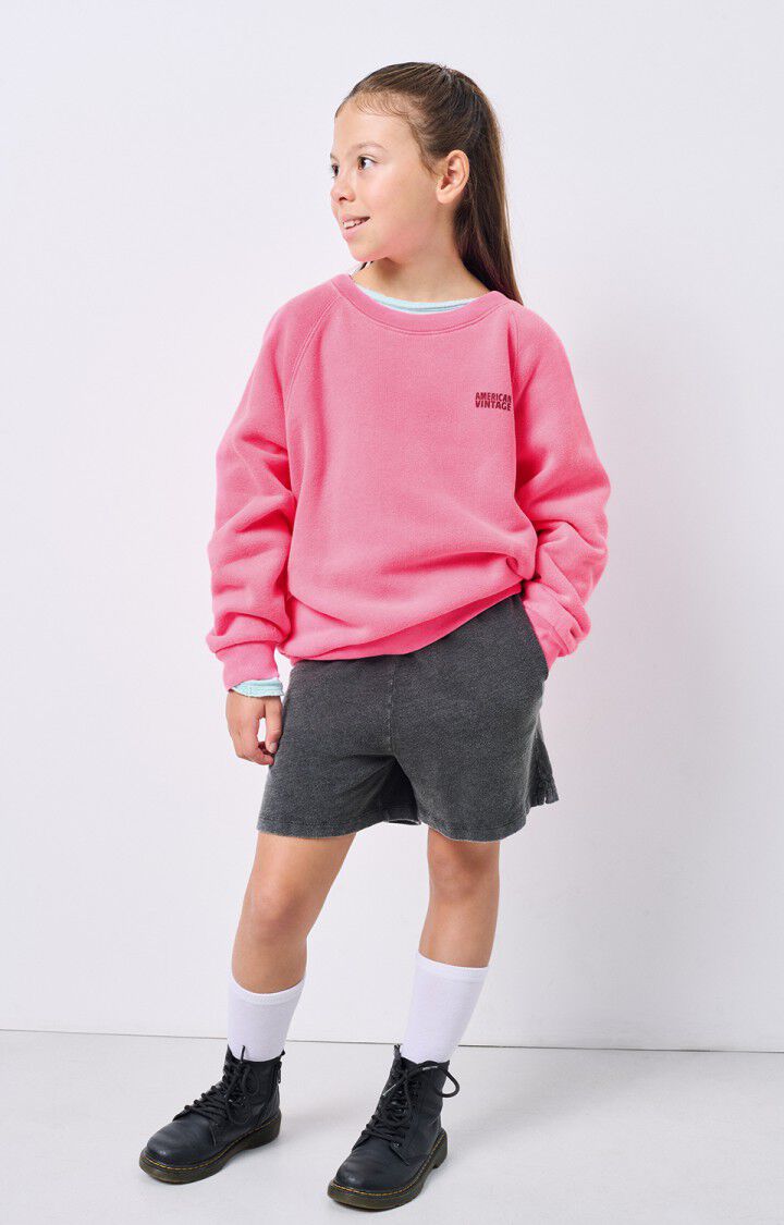 Sweat Ml Col Rond Rose Fluo