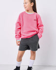 Sweat Ml Col Rond Rose Fluo