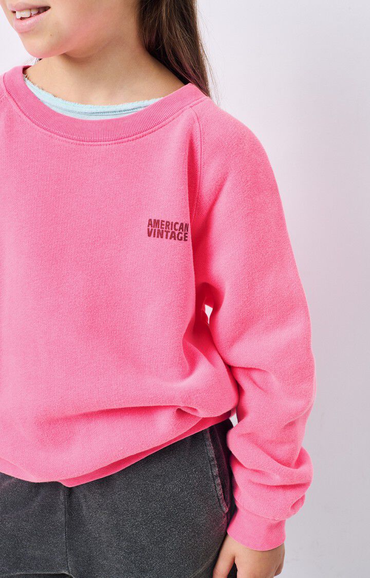 Sweat Ml Col Rond Rose Fluo