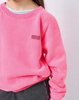 Sweat Ml Col Rond Rose Fluo