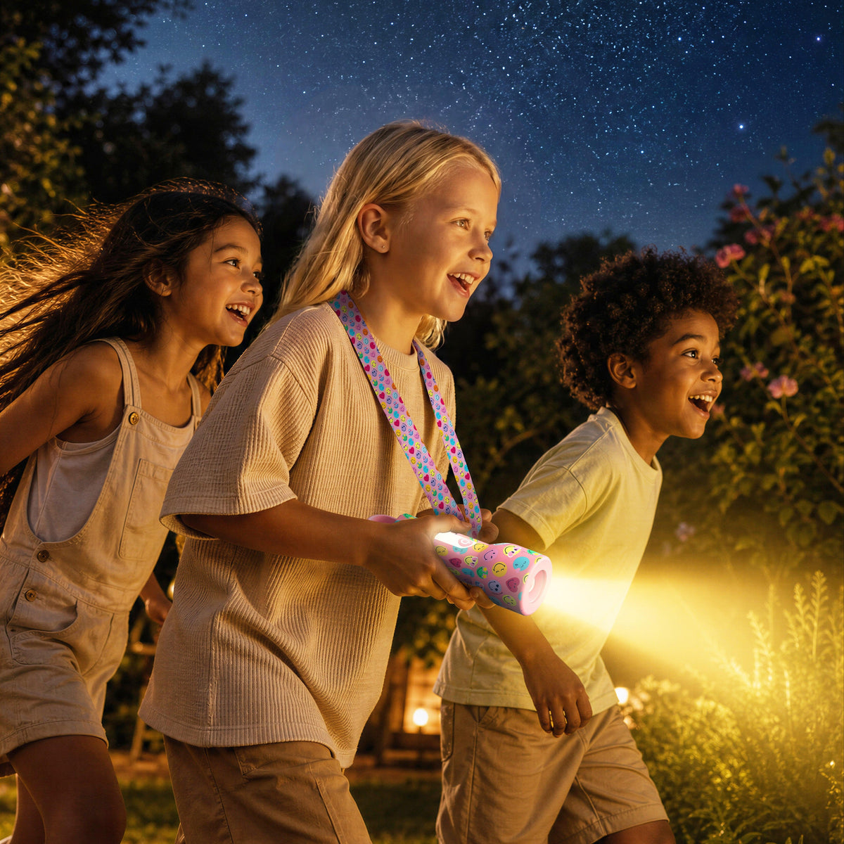 Lampe veilleuse Smiley Glowy Smiley Rose pour enfant MOB, mousqueton intégré pour l'accrocher