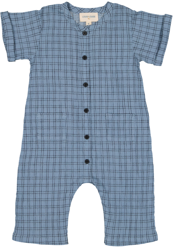 Overall Cesar Cotton Crepe Check Blue