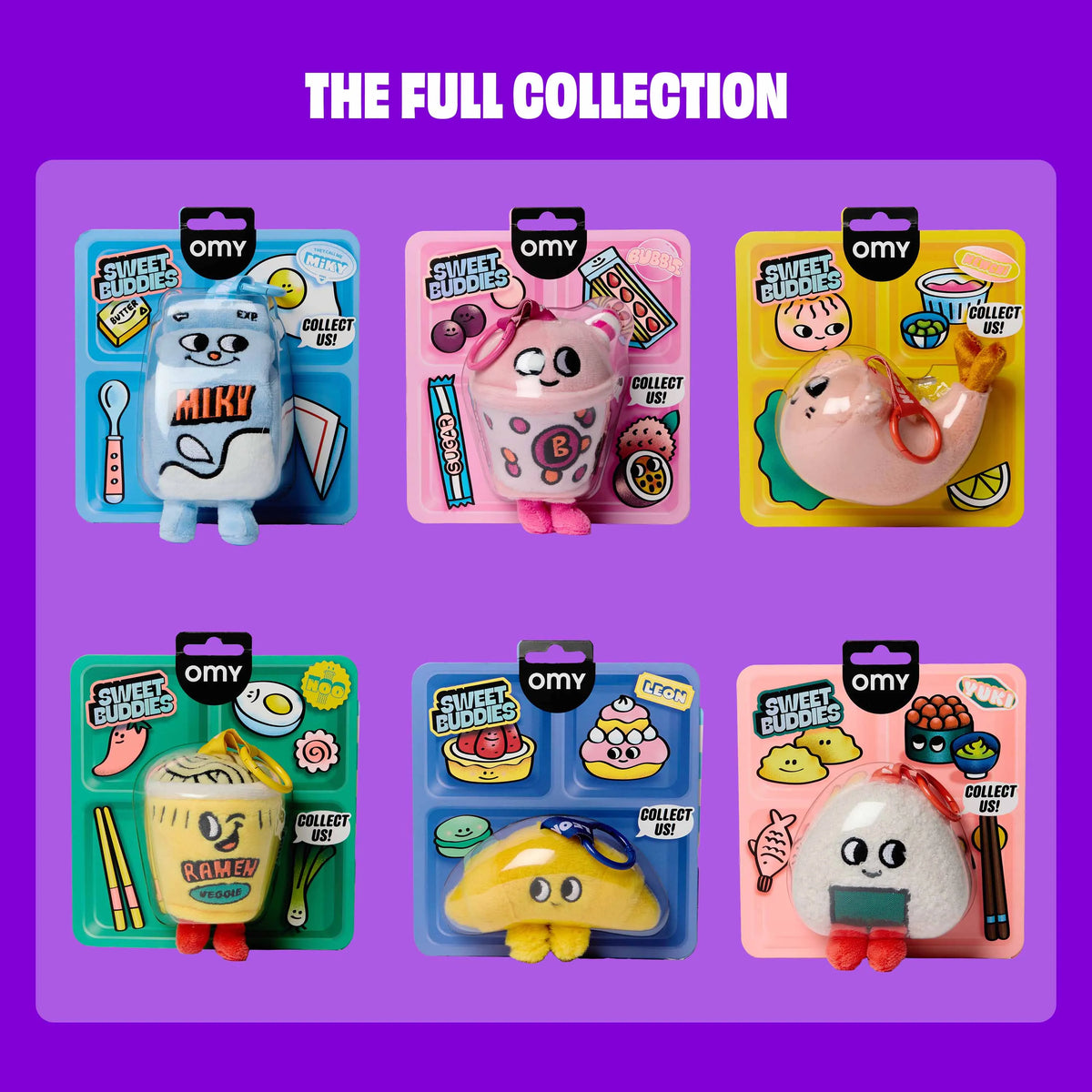 Collection complète des 6 mini peluches Sweet Buddies OMY, dont Miky