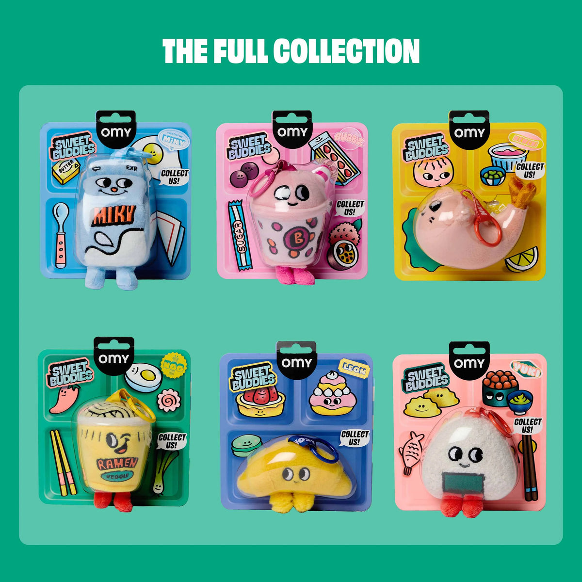Collection complète des 6 mini peluches Sweet Buddies OMY, dont Mewchi