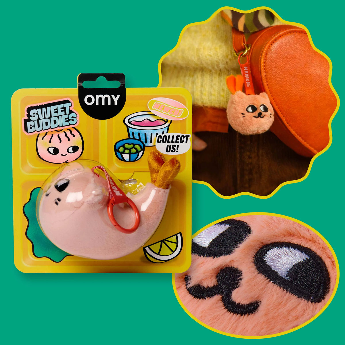 Peluche porte-clés Mewchi Sweet Buddies OMY et détails du produit