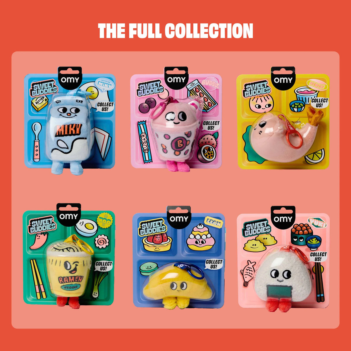 Collection complète des 6 mini peluches Sweet Buddies OMY, dont Noo