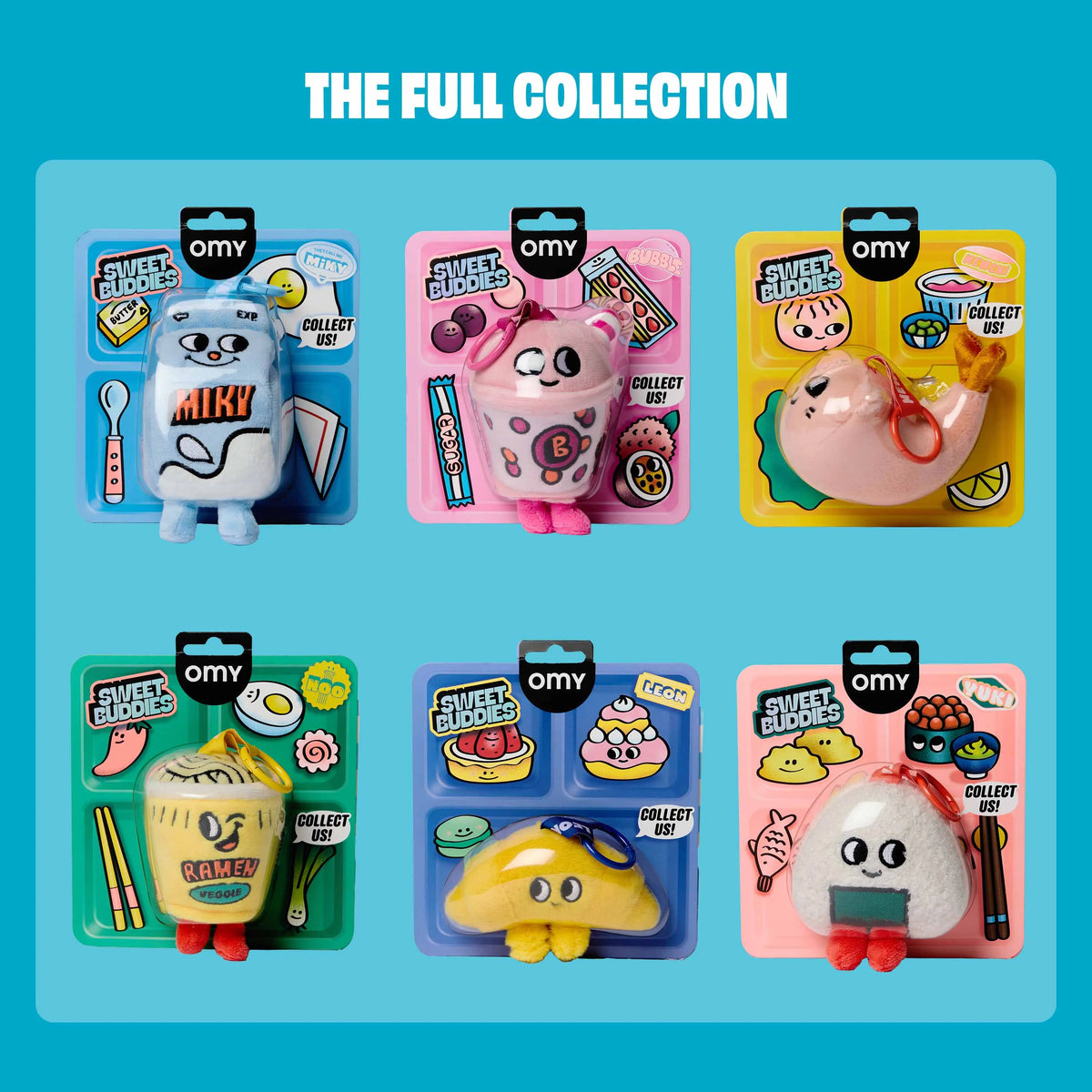 Collection complète des 6 mini peluches Sweet Buddies OMY, dont Bubble