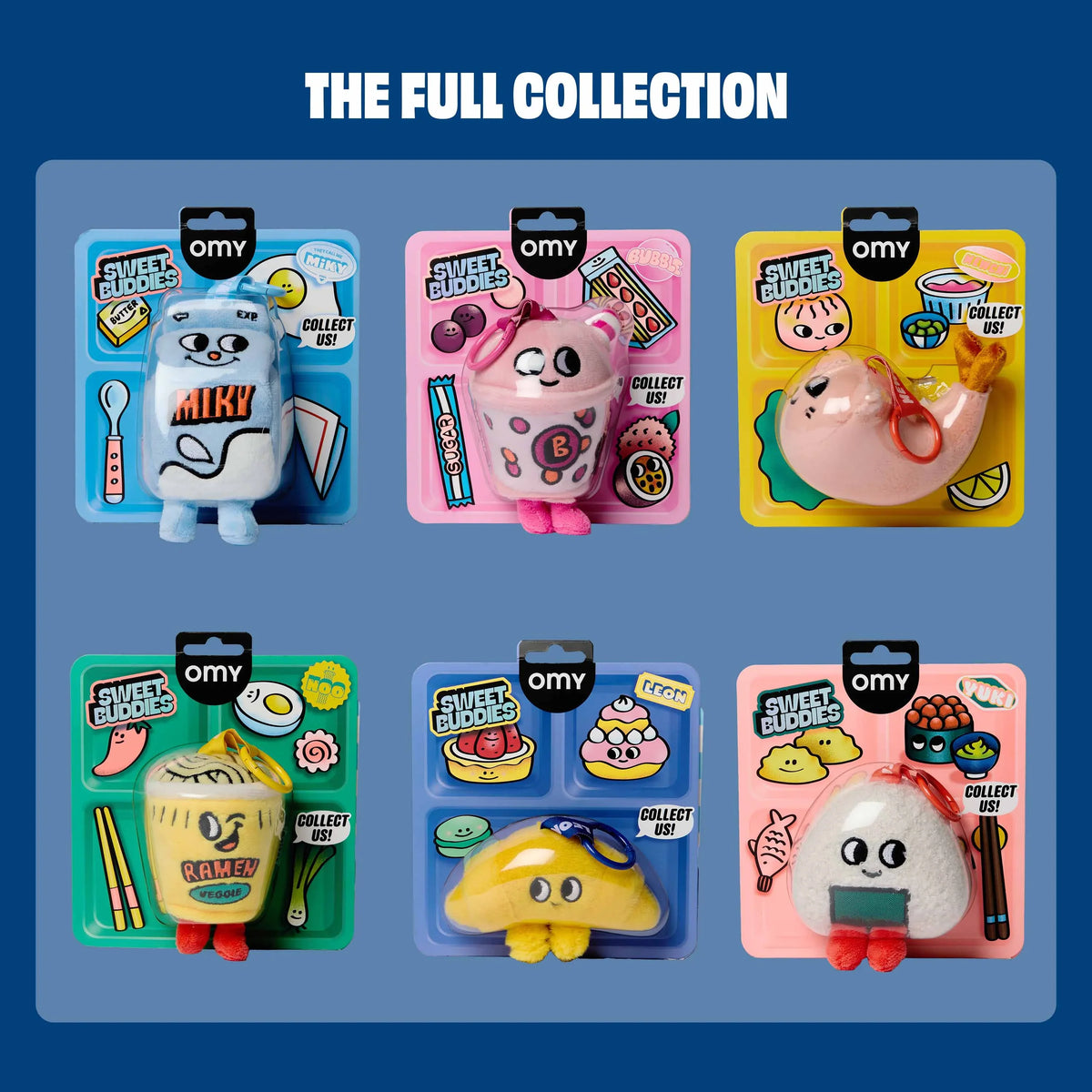 Collection complète des 6 mini peluches Sweet Buddies OMY, dont Yuki