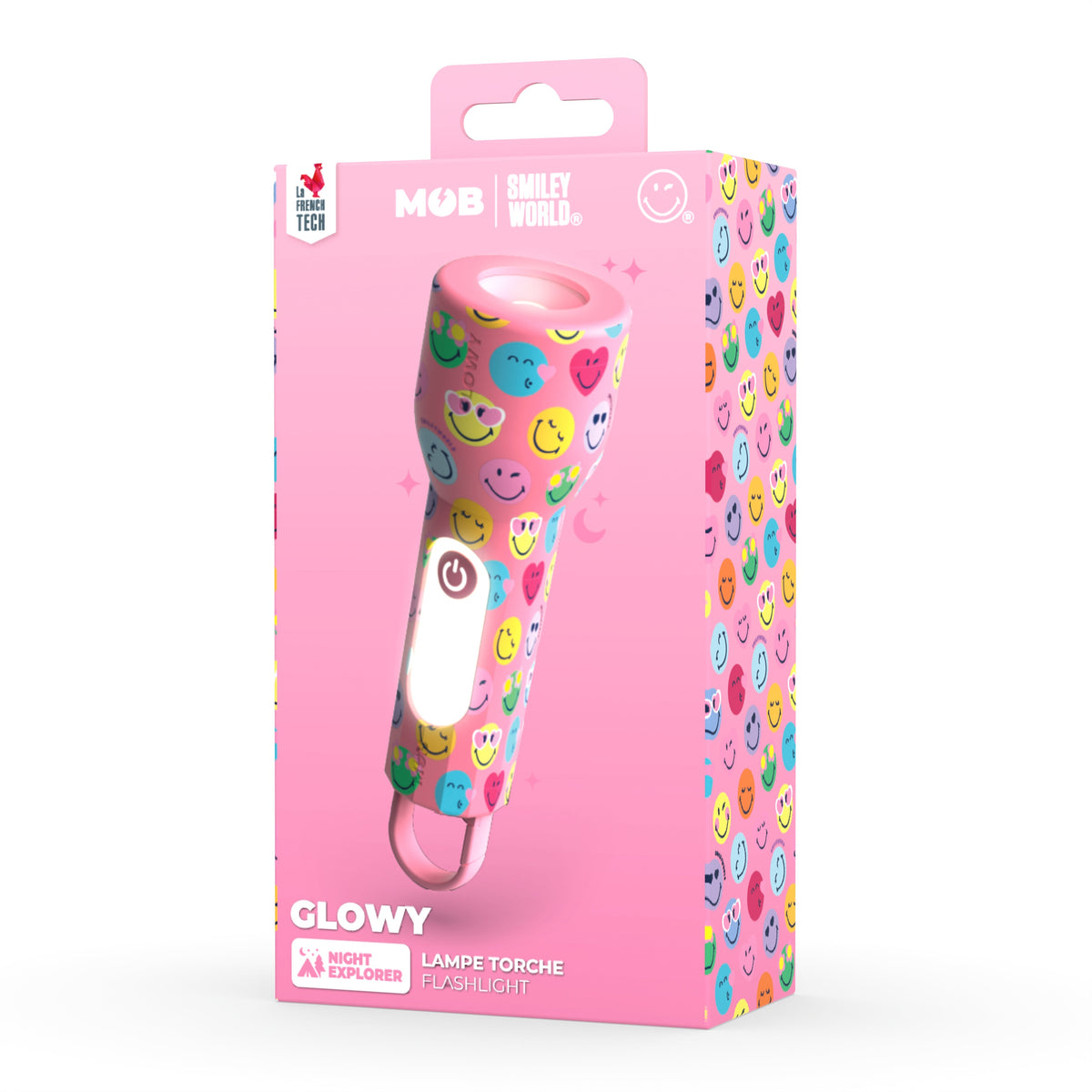 Lampe veilleuse Smiley Glowy Smiley Rose pour enfant MOB, légère et robuste