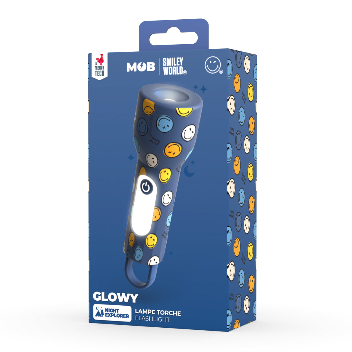 Lampe veilleuse Smiley Glowy Smiley Bleu pour enfant MOB, légère et robuste