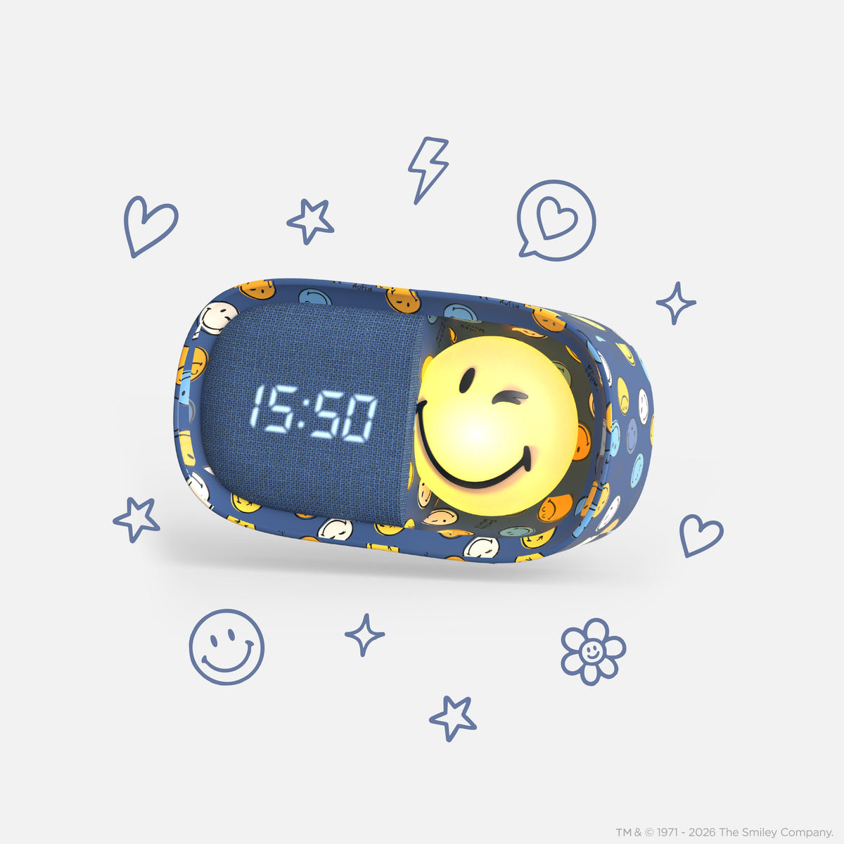 Réveil veilleuse bleu pour enfant Dreamy Clock Smiley World MOB, affichage digital