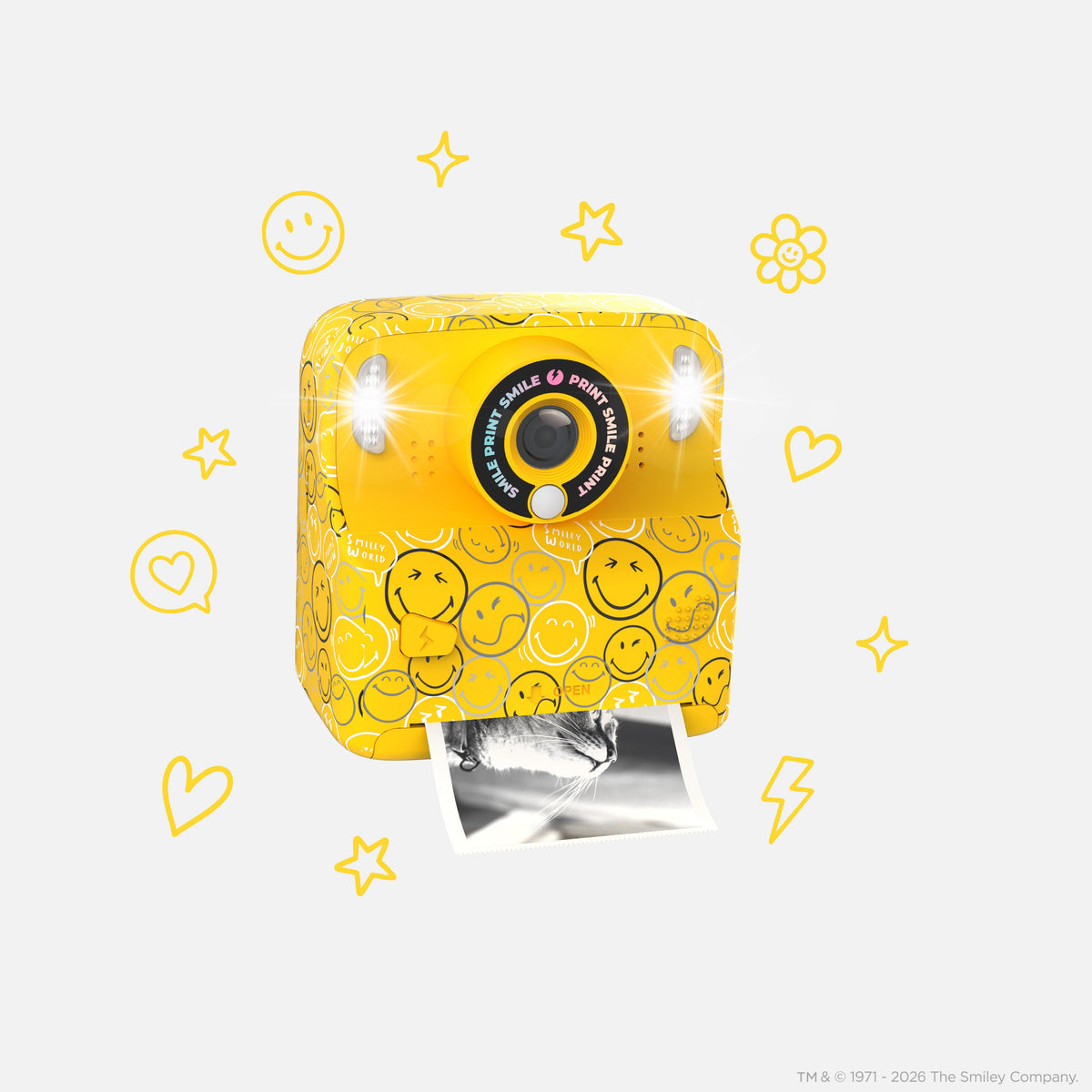 Appareil photo instantané jaune pour enfant Pixismiley Smiley World MOB, photos et vidéos