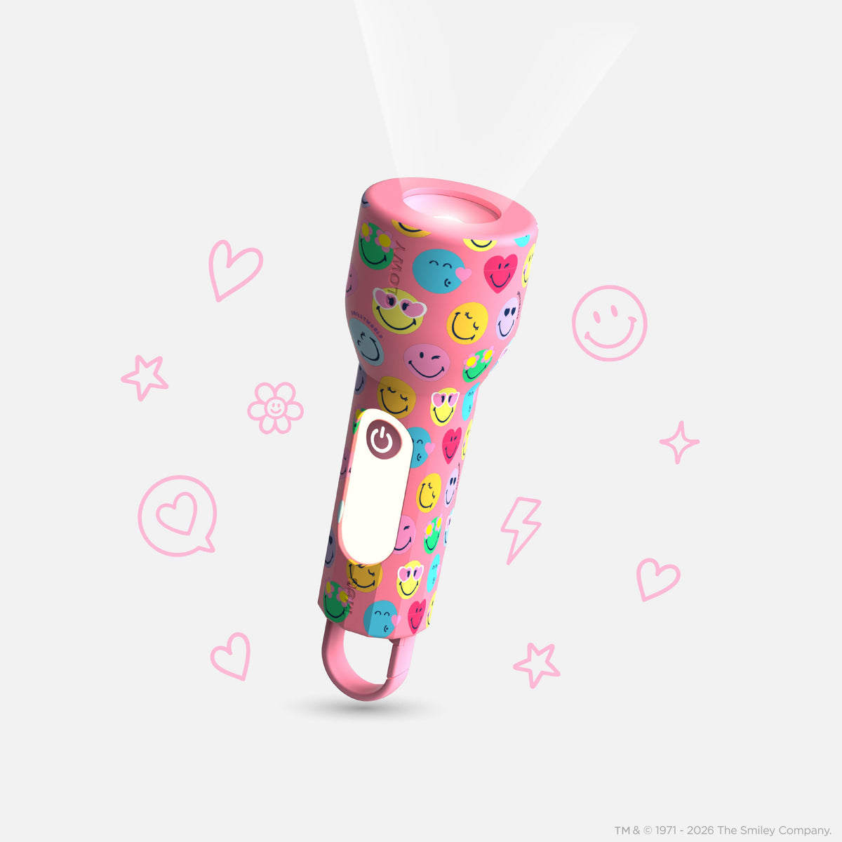 Lampe veilleuse Smiley Glowy Smiley Rose pour enfant MOB, lampe torche et veilleuse sous licence Smiley World