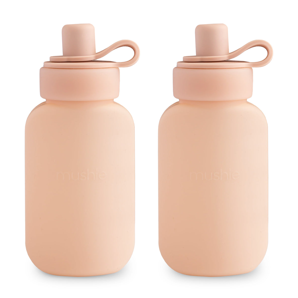 Lot de 2 gourdes de purée réutilisables Blush rose Mushie, coloris rose poudré