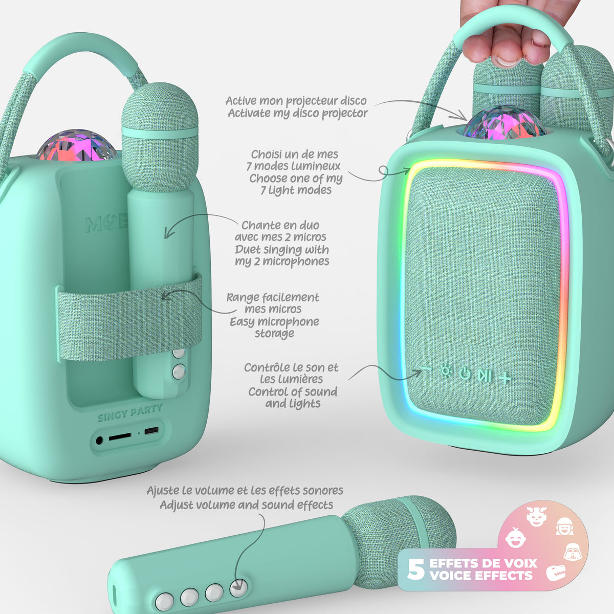 Enceinte Singy Party bleue MOB, battles de chant entre amis avec les micros