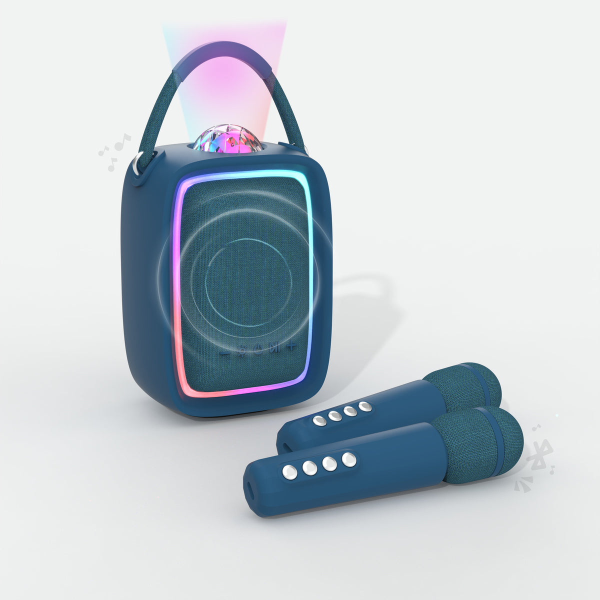 Enceinte karaoké lumineuse bleu navy Singy Party MOB, lumières multicolores